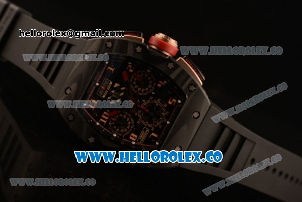 Richard Mille RM 011 Romain Grosjean Chronograph Miyota 9015 Automatic Carbon Fiber Case with Skeleton Dial Rose Gold Arabic Numeral Markers and Rubber Strap (KV) - Click Image to Close